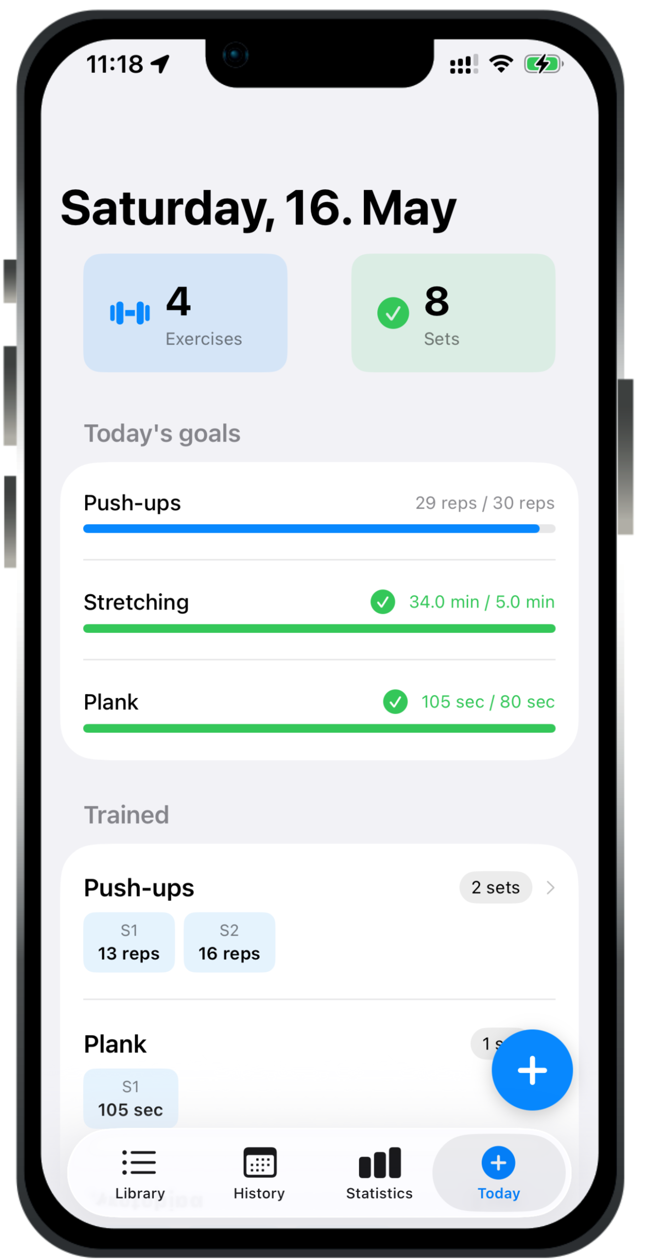 WorkoutTracker iPhone - today