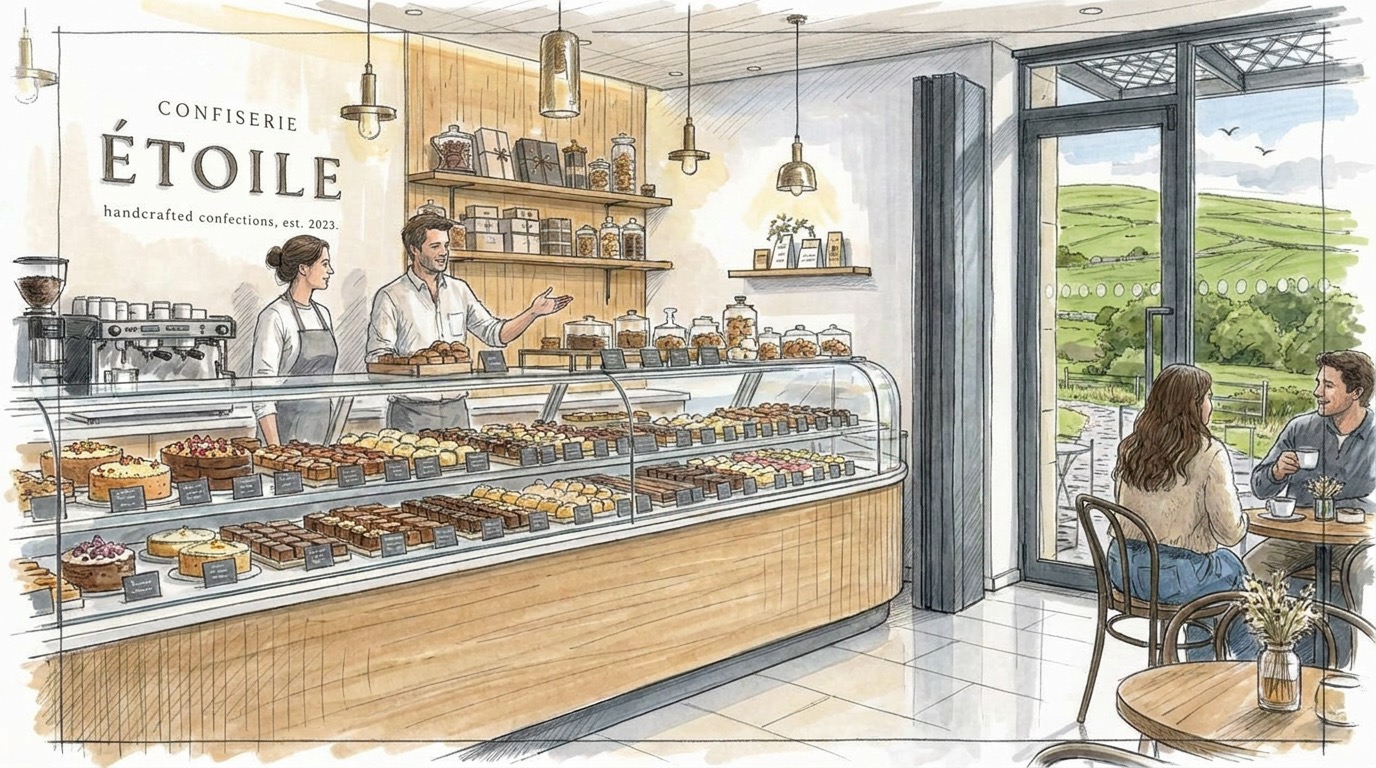 Bäckerei-Szene Zeichnung